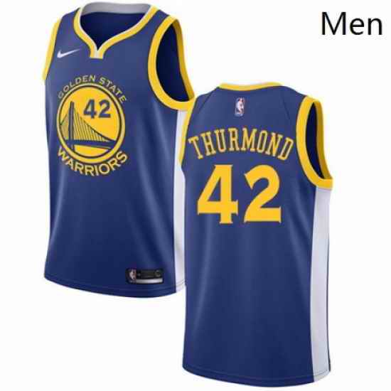 Mens Nike Golden State Warriors 42 Nate Thurmond Swingman Royal Blue Road NBA Jersey Icon Edition